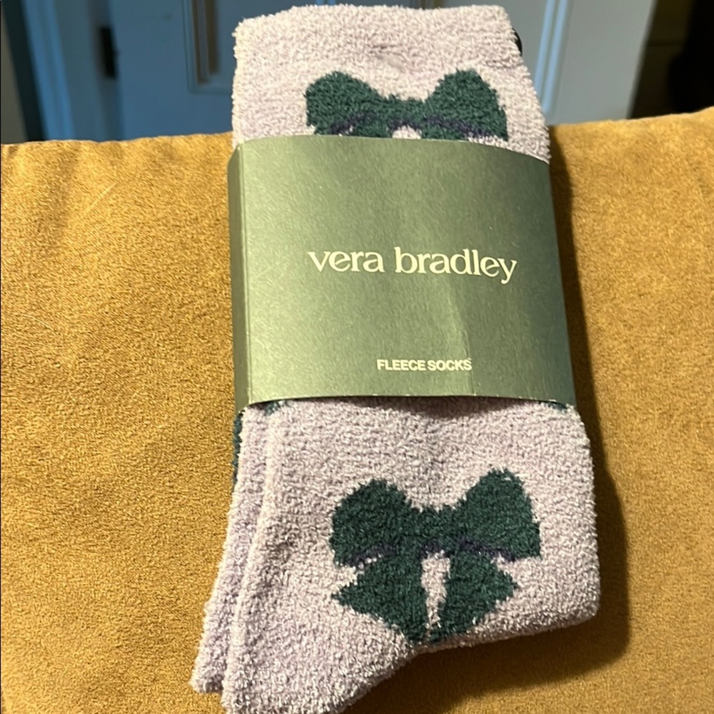 NWT Vera Bradley Fleece Socks purple Bow Mosaic Chalk Violet